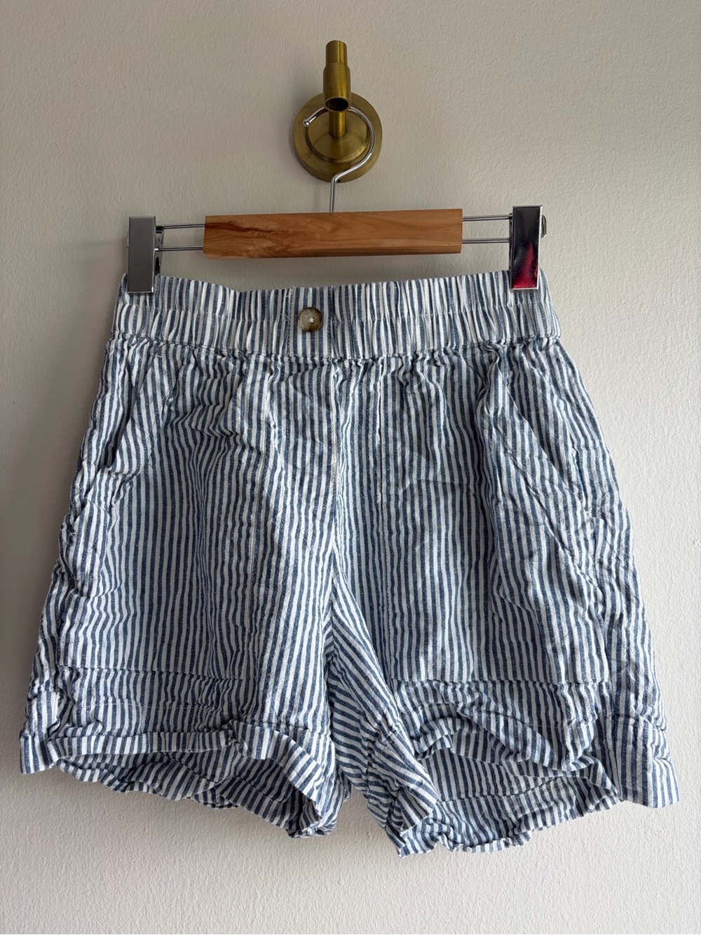 Figs Striped Blue and White Casual Pull-On Shorts